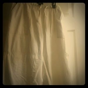 White drawstring linen culottes